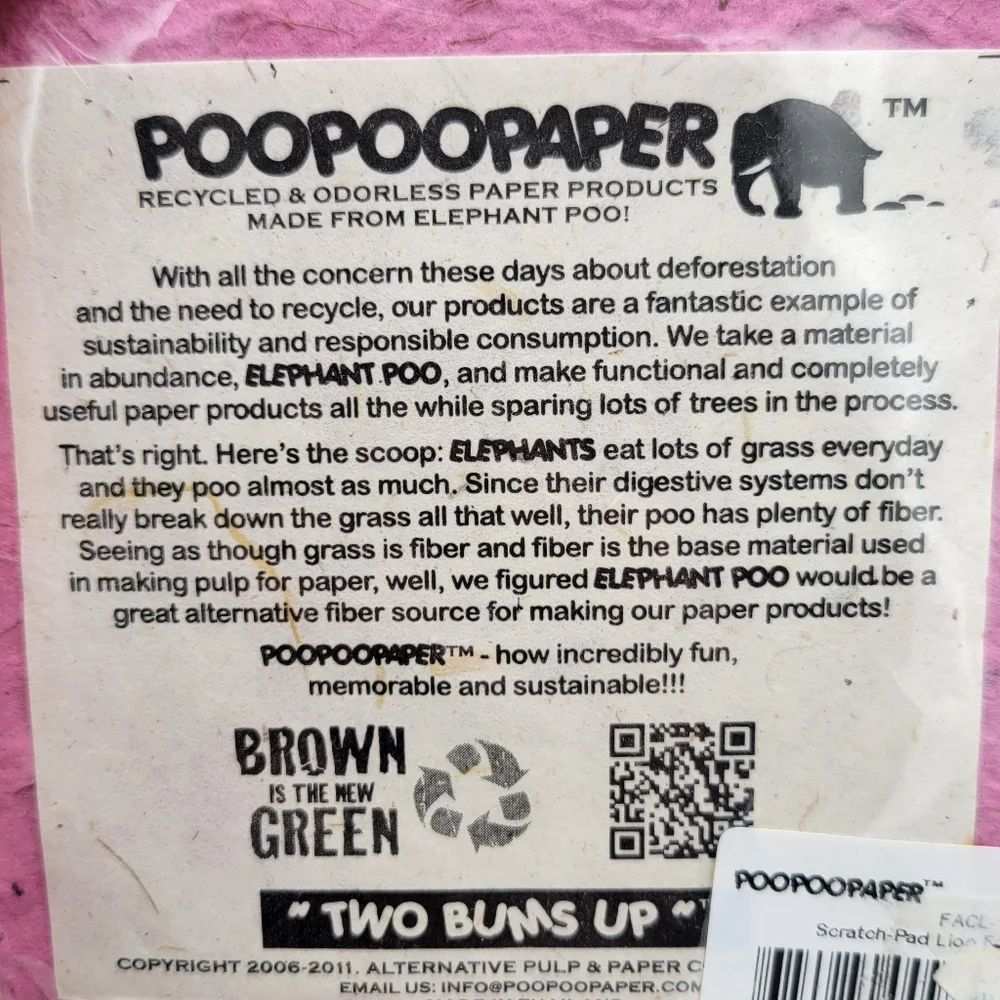 NEW Lion - Just DOO It! Elephant Poop Eco-friendly Scratch Pads Fun Gag Gift